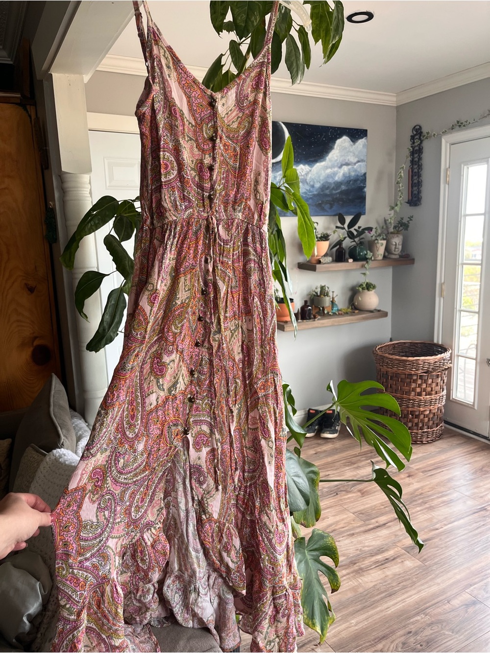 Women’s Pink Paisley leg slit Sundress